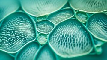 ai gerado abstrato textura botânico verde azul fundo com folha plantar células fechar acima seletivo foco cópia de espaço Projeto generativo ai foto