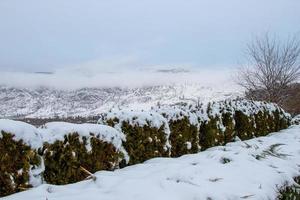 neve coberto montanhas e nuvens dentro osoyoos bc foto