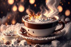 copo do quente chocolate com marshmallows de ai gerado foto