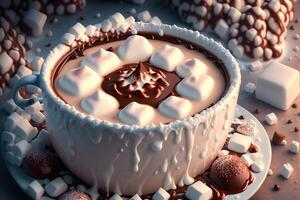 copo do quente chocolate com marshmallows de ai gerado foto
