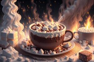 copo do quente chocolate com marshmallows de ai gerado foto