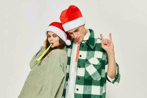 fofa homem e mulher Novo ano moda roupas feriado Diversão estúdio foto