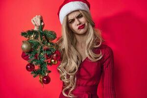 alegre mulher alegria Natal decoração feriado Rosa fundo foto