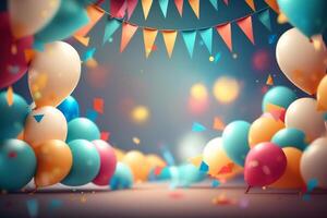 aniversário festa balão fundo. ilustração ai generativo foto