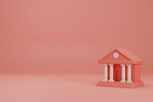 3d render banco modelo com cópia de espaço em vermelho fundo, financeiro 3d modelo fundo foto