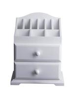 branco de madeira caixão com prateleiras com gavetas. uma pequeno gabinete para cosméticos. foto