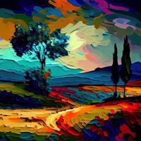 lindo colorida abstrato panorama furgão gogh inspirado - ai gerado foto