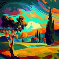 lindo colorida abstrato panorama furgão gogh inspirado - ai gerado foto