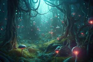 abstrato desenho animado floresta mágico fantasia panorama fundo generativo ai foto