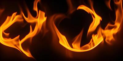 fechar acima do fogo chamas em Preto fundo. fogo do inferno fundo. generativo ai. foto