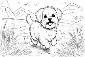 coloração página esboço do desenho animado fofa pequeno cachorro cachorro. ilustração coloração livro para crianças. generativo ai foto