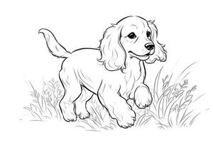 coloração página esboço do desenho animado fofa pequeno cachorro cachorro. ilustração coloração livro para crianças. generativo ai foto