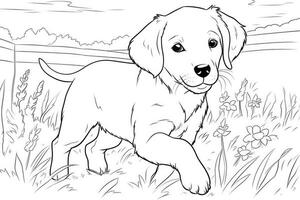 coloração página esboço do desenho animado fofa pequeno cachorro cachorro. ilustração coloração livro para crianças. generativo ai foto