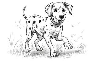 coloração página esboço do desenho animado fofa pequeno cachorro cachorro. ilustração coloração livro para crianças. generativo ai foto