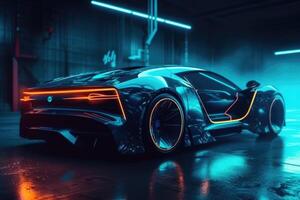 futurista néon elétrico carro, néon luzes noite visualizar. generativo ai foto