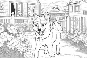 coloração página esboço do desenho animado fofa pequeno cachorro cachorro. ilustração coloração livro para crianças. generativo ai foto