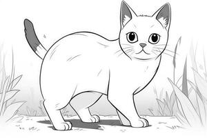 fofa desenho animado gatinho gato delineado para coloração livro isolado em uma branco fundo. generativo ai foto