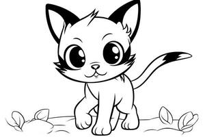 fofa desenho animado gatinho gato delineado para coloração livro isolado em uma branco fundo. generativo ai foto