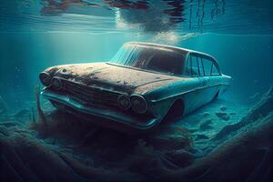 carro submerso debaixo água. ai gerado ilustração. foto