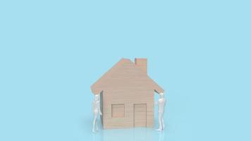 a casa madeira e figura em azul fundo para propriedade ou Estado conceito 3d Renderização foto