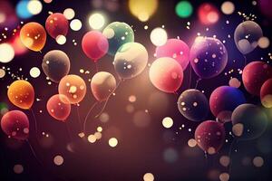celebração festa bandeira com colorida balões fundo. fundo. conjunto do balões para aniversários, aniversários, e celebração festa decorações. generativo ai foto