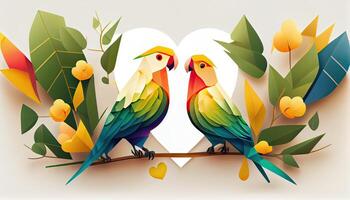 colorida casal do papagaios. pombinhos, periquitos vôo, amor uma pássaro, par pássaro, fofa amor pássaros, colorida pássaros. generativo ai. foto