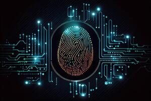 impressão digital autenticação para Acesso seguro computador rede e digital sistema. cyber segurança com biometria tecnologia.. ai gerado foto