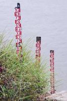 água nível medição calibre dentro a rio Atenção para nível medição inundar foto