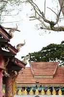 tradicional tailandês estilo dourado naga em arte do cobertura escultura em antigo budismo têmpora foto