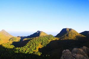 lindo Relva flores panorama do rochoso calcário montanha e verde floresta com blu céu às Chiang doa nacional parque dentro chiangmai, Tailândia foto