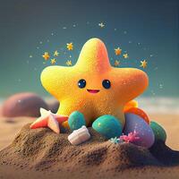 fofa colorida estrelas do mar desenho animado ilustração. estrelas do mar desenho animado ilustração. oceano realista peixe isolado em a de praia. estrelas do mar e mar em verão de praia fundo. generativo ai. foto