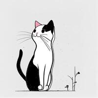 ilustração linha desenho. gato sentado com enrolado cauda. desenho animado gato ou gatinho. generativo ai. foto
