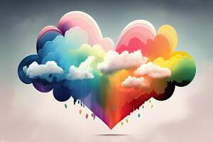 colorida arco Iris papel textura coração elemento, abstrato fundo. modelo Projeto com uma nuvem do colorida tinta coração em forma. generativo ai. foto