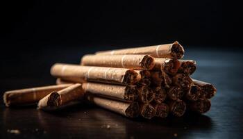 alguns feito à mão cigarro isolado estúdio tiro madeira fundo produtos apresentação. foto