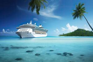 ampla cruzeiro navio dentro tropical panorama. turismo período de férias e verão viajando. generativo ai foto