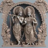 projetado escultura do senhor Radha e Krishna imagem generativo ai foto