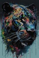 uma pantera face colorida pintura generativo ai foto