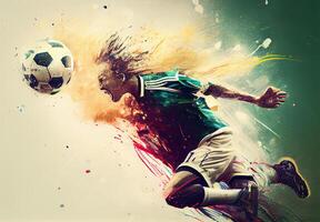 abstrato Esportes poster futebol jogador batendo a bola - ai gerado imagem foto