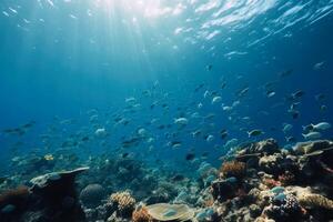 uma lindo colorida recife debaixo água com muitos colorida peixes criada com generativo ai tecnologia. foto