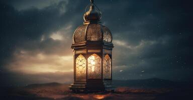 a imagem do a iluminado eid lanterna às noite com generativo ai foto