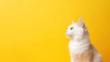 fofa branco gatinho isolado em amarelo fundo foto