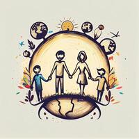 ilustração do pessoas segurando mãos por aí a mundo em branco fundo para Salve  terra conceito. generativo ai. foto