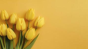 bandeira com amarelo tulipas. cópia de espaço, fundo. generativo ai. foto