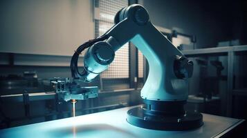 automatizado fabricação, a precisão do industrial robótico braços. generativo ai foto