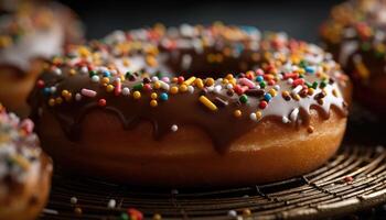 uma fechar-se foto do a granulados em topo do a rosquinha. generativo ai