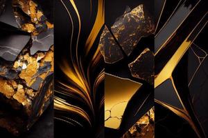Preto e ouro natural pedra texturas composição. gerar ai. foto