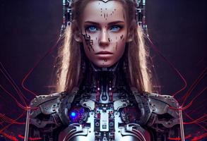 artificial inteligência uma humanóide cyber menina com tecnologia inteligente robô ai. gerar ai foto