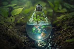ecologia e mundo água dia , luz lâmpada idia com de Meio Ambiente proteção e Salve  terra água. gerar ai foto