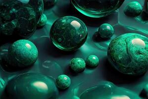 esmeralda verde 3d lustroso ônix esferas abstrato fundo. generativo ai foto