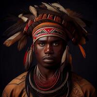 retrato realista gráficos do a africano homem com Forte facial características dentro nacional roupas - ai gerado imagem foto